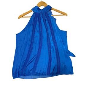 Ramy Brook Pleated Halter Top Small Blue